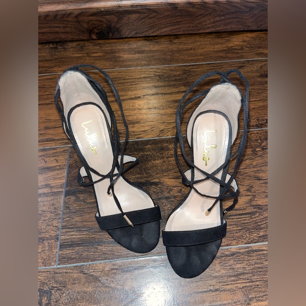 Lulu’s size 5.5 black heels with adjustable tie ankle strap